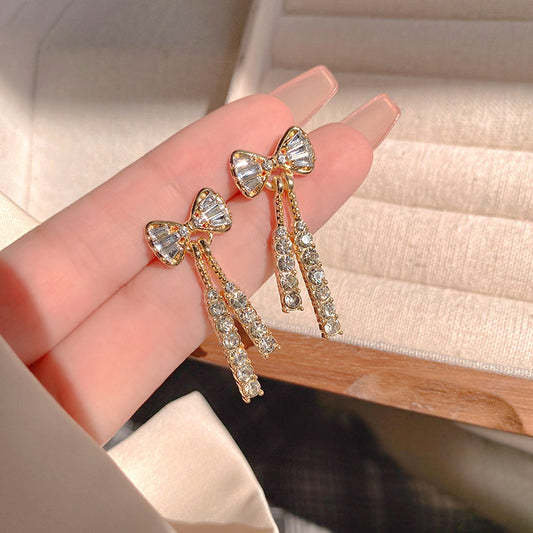 Bow Diamond Crystal Earrings Fashion Temperament