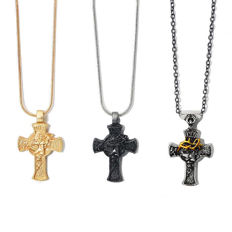 Retro Style Portrait Cross Necklace