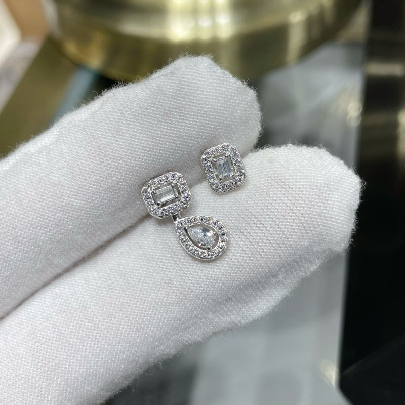 "Water Drop Cube Sugar Asymmetric Ear Studs – Full Diamond Statement Earrings"