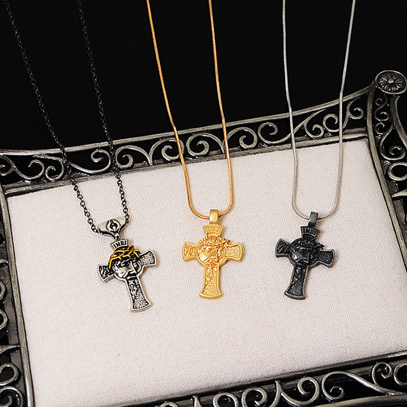 Retro Style Portrait Cross Necklace