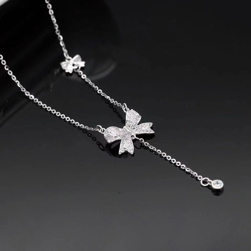 Women's Sterling Silver Tassel Bow Necklace