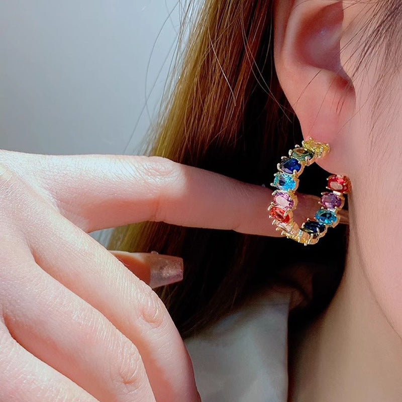 French Sweet Vintage Zircon C- Shaped Geometric Earrings