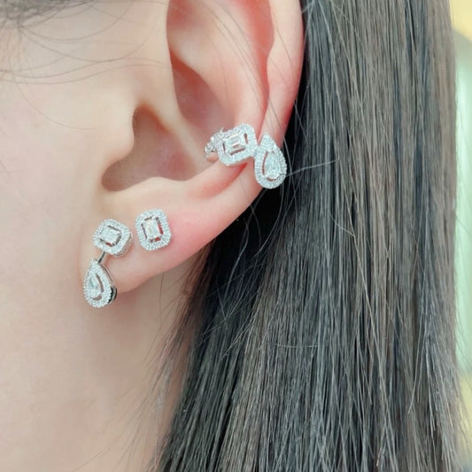 "Water Drop Cube Sugar Asymmetric Ear Studs – Full Diamond Statement Earrings"