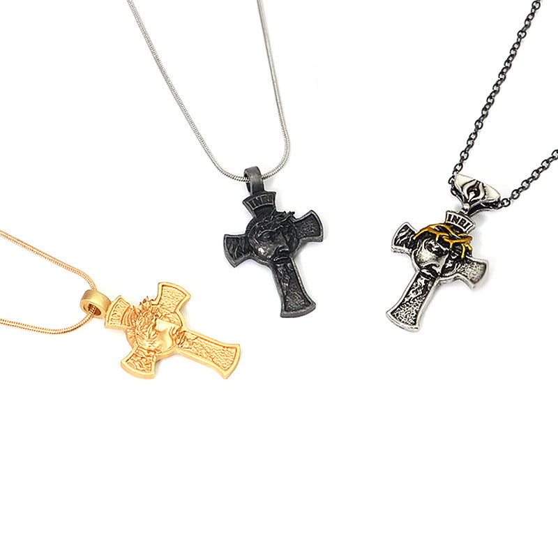 Retro Style Portrait Cross Necklace