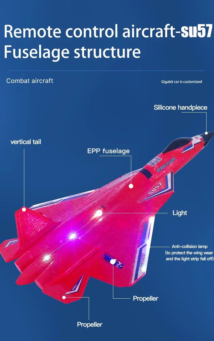 "RC Plane SU57 – 2.4G Remote Control Glider with LED Lights for Kids"