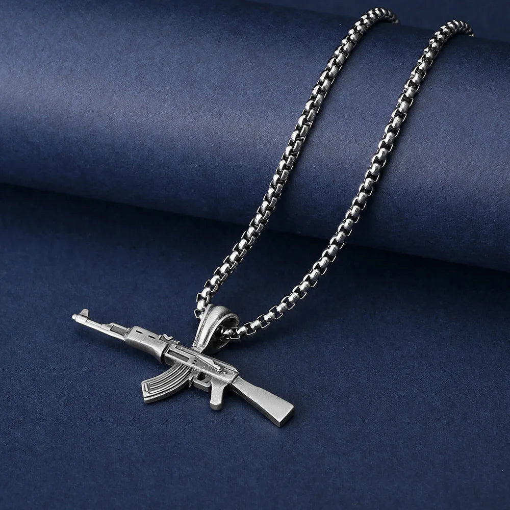 Fashion Domineering Ak-47 Submachine Gun Pendant Necklace Personalized Hip-Hop Rock Punk Jewelry