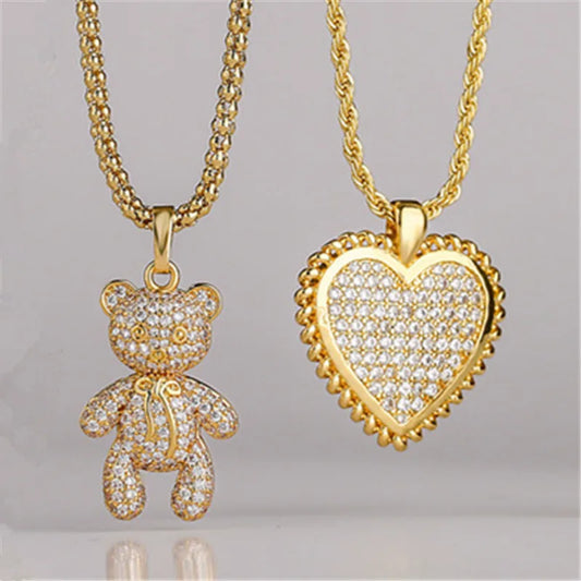 Bear Necklace for Women Fashion Shiny Zircon Bear Heart Pendant Necklace,Trend Party Jewelry