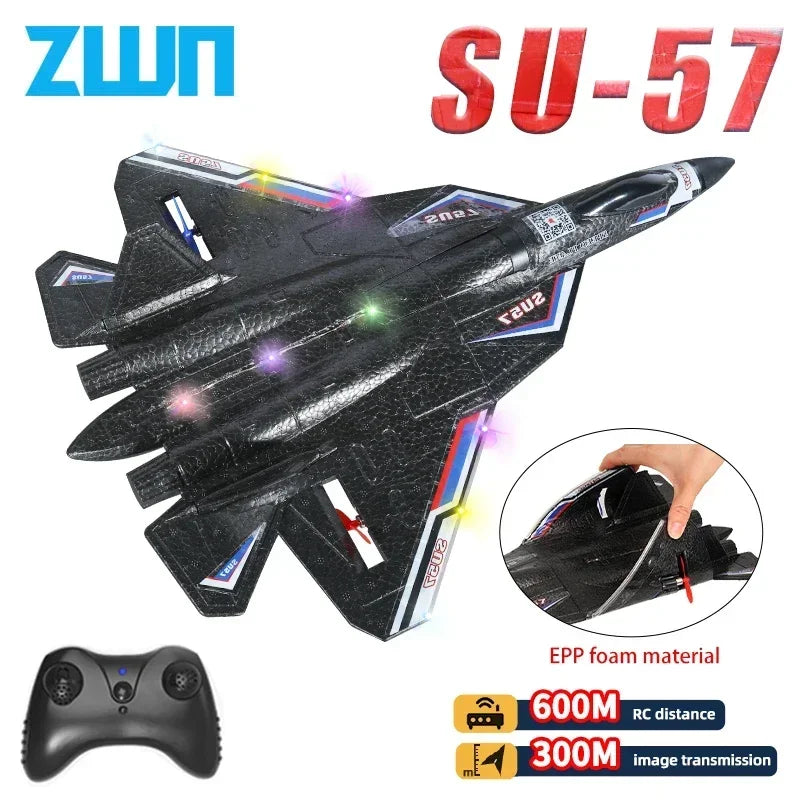 "RC Plane SU57 – 2.4G Remote Control Glider with LED Lights for Kids"