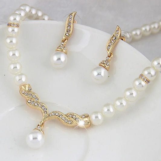 Glamorous Gold & Pearl Necklace and Earrings Set – Bridal & Special Occasion Jewelry