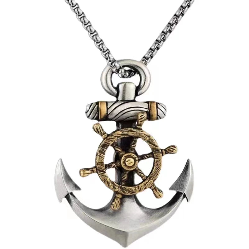 Vintage Pirate Anchor Ship Rudder Pendant Necklace Sailor Punk Hip Hop Trendy Street Party Jewelry