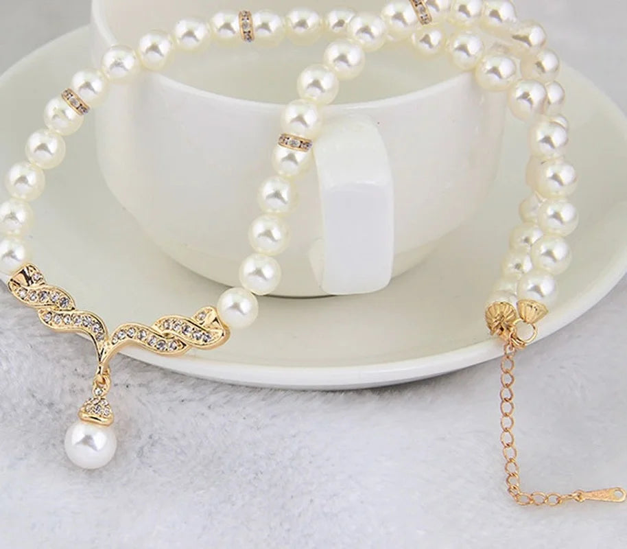 Glamorous Gold & Pearl Necklace and Earrings Set – Bridal & Special Occasion Jewelry