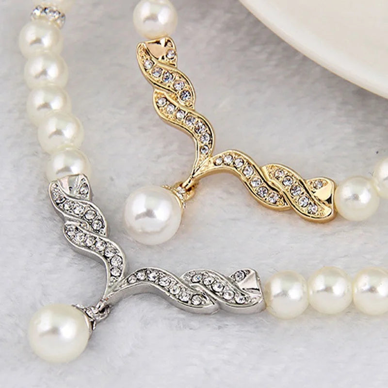 Glamorous Gold & Pearl Necklace and Earrings Set – Bridal & Special Occasion Jewelry