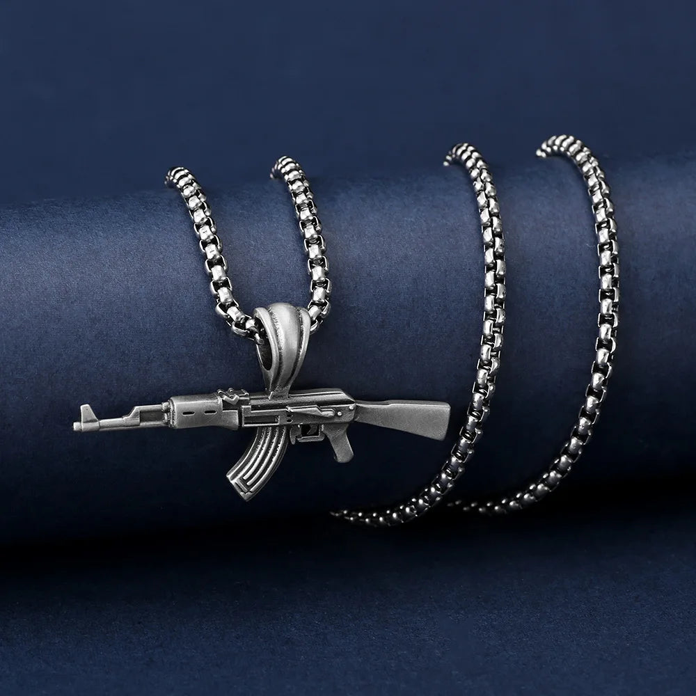 Fashion Domineering Ak-47 Submachine Gun Pendant Necklace Personalized Hip-Hop Rock Punk Jewelry