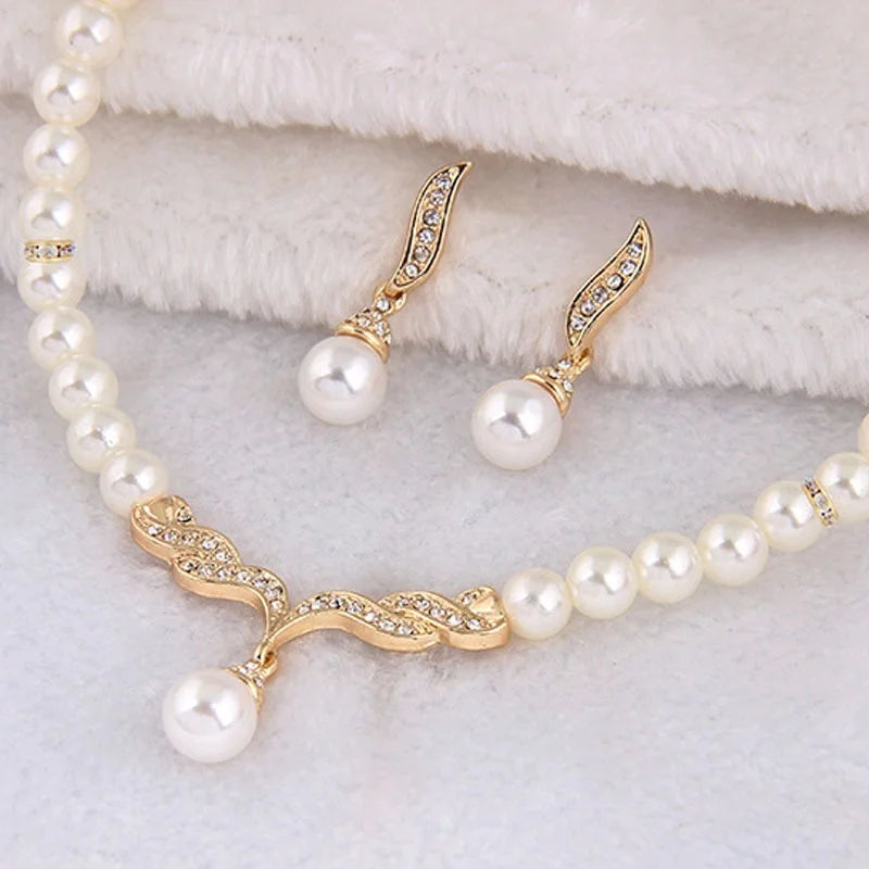 Glamorous Gold & Pearl Necklace and Earrings Set – Bridal & Special Occasion Jewelry