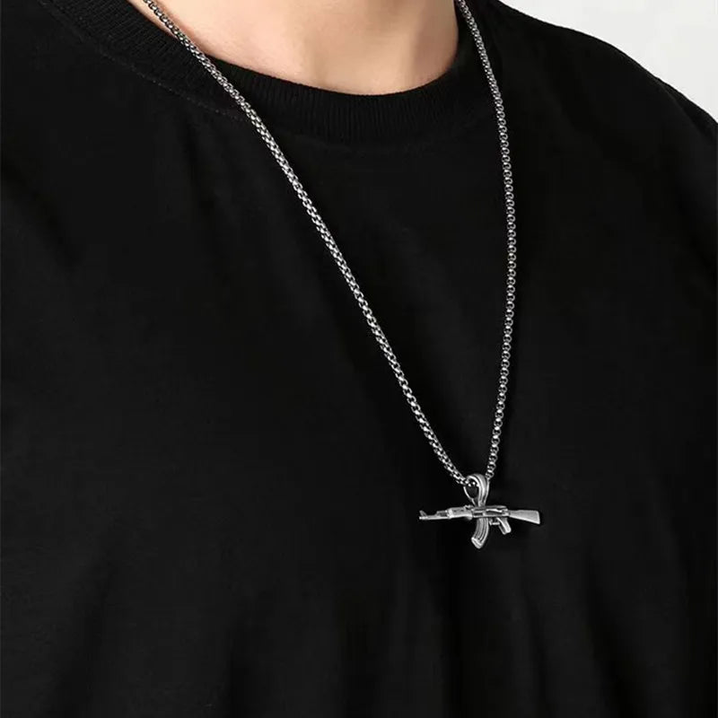 Fashion Domineering Ak-47 Submachine Gun Pendant Necklace Personalized Hip-Hop Rock Punk Jewelry