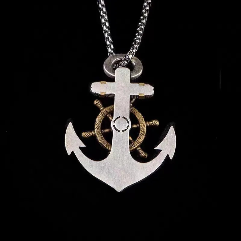 Vintage Pirate Anchor Ship Rudder Pendant Necklace Sailor Punk Hip Hop Trendy Street Party Jewelry