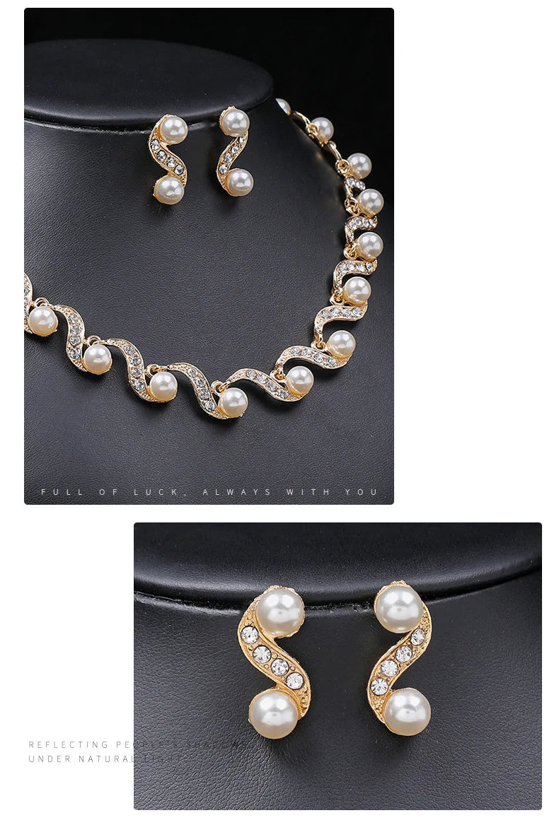 Elegant Pearl Necklace & Earrings Bridal Set – Timeless Wedding Jewelry