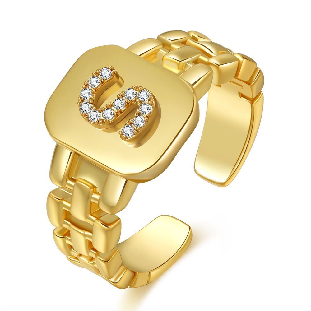 "Fashion Jewelry Letter Series Gold-Plated Zircon Strap Design Ring"