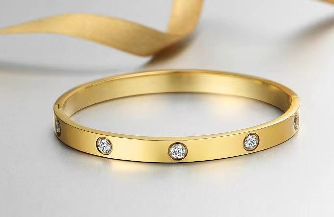 Gold Bracelets For Women 14K Gold Plated Friendship Love Bangle Bracelets Cubic Zirconia Stainless Steel Bracelet Jewelry, Christmas, Valentine and Graduation Gift For Women or Teen Girls.