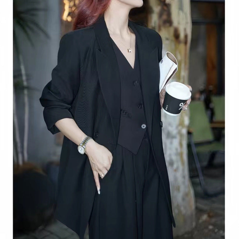 "Elegant High-Rise Slimming Korean Three-Piece Suit for Women – Ultimate Blend of Style & Sophistication"