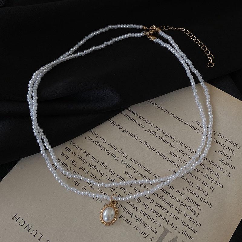 Retro Double-Layer Pearl Necklace Female Simple Temperament Necklace