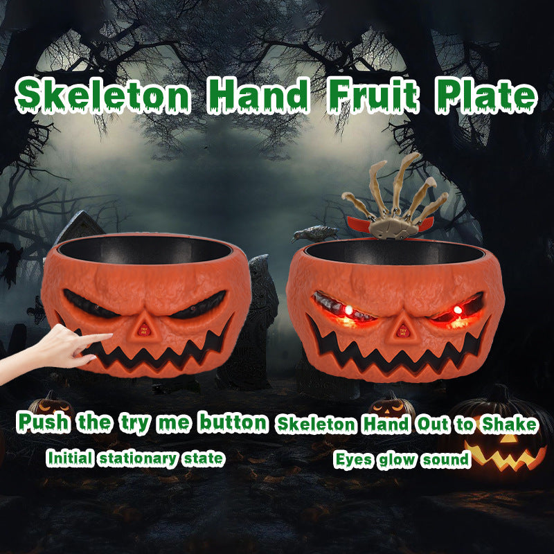 "Halloween Motion-Activated Pumpkin Candy Bowl with Hand – Battery-Operated Trick-or-Treat Serving Dish for Parties"