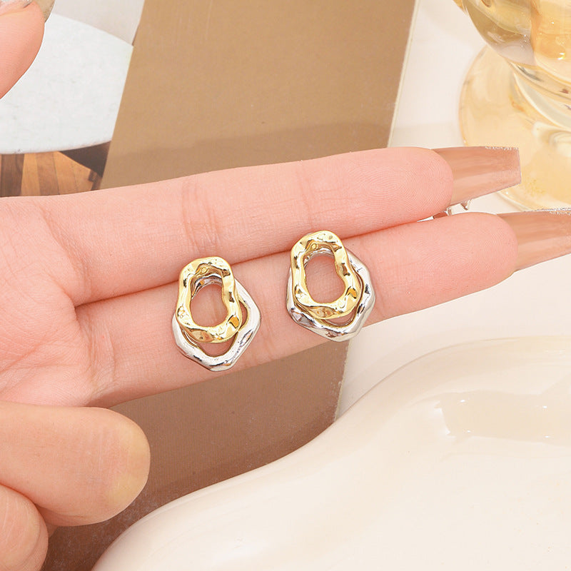 Irregular Twisted Ring Two-tone Shaped Temperament Affordable Luxury Fashion Earrings