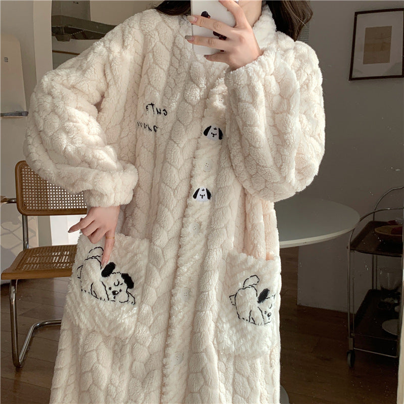 "Autumn and Winter Coral Velvet Cartoon Pajamas for Women – Cozy Homewear Set"