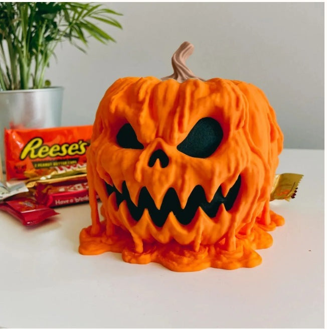 "Melting Halloween Pumpkin Candy Bowl with Lid – Reusable Spooky Candy Dish for Halloween Decor"