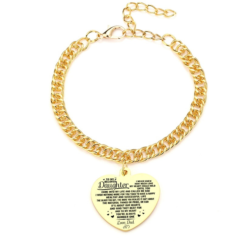 Gold Color To My Daughter Heart Pendant, Thick Chain Bracelets For Women