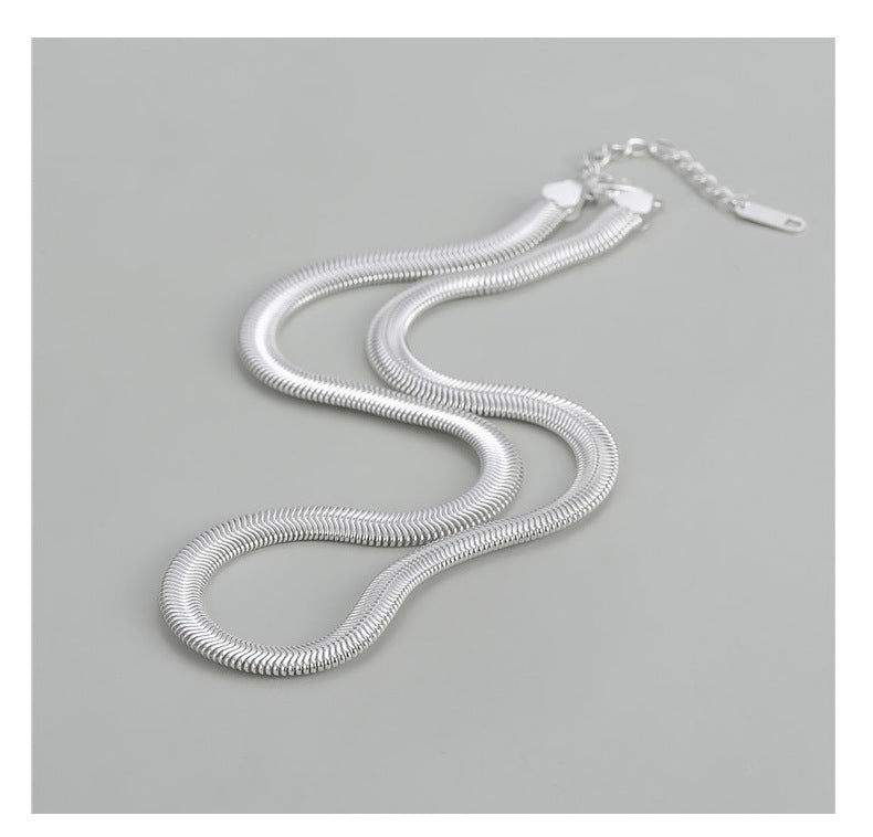 S925 Sterling Silver Heavy Industry Flat Snake Necklace