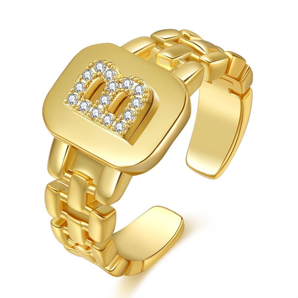 "Fashion Jewelry Letter Series Gold-Plated Zircon Strap Design Ring"