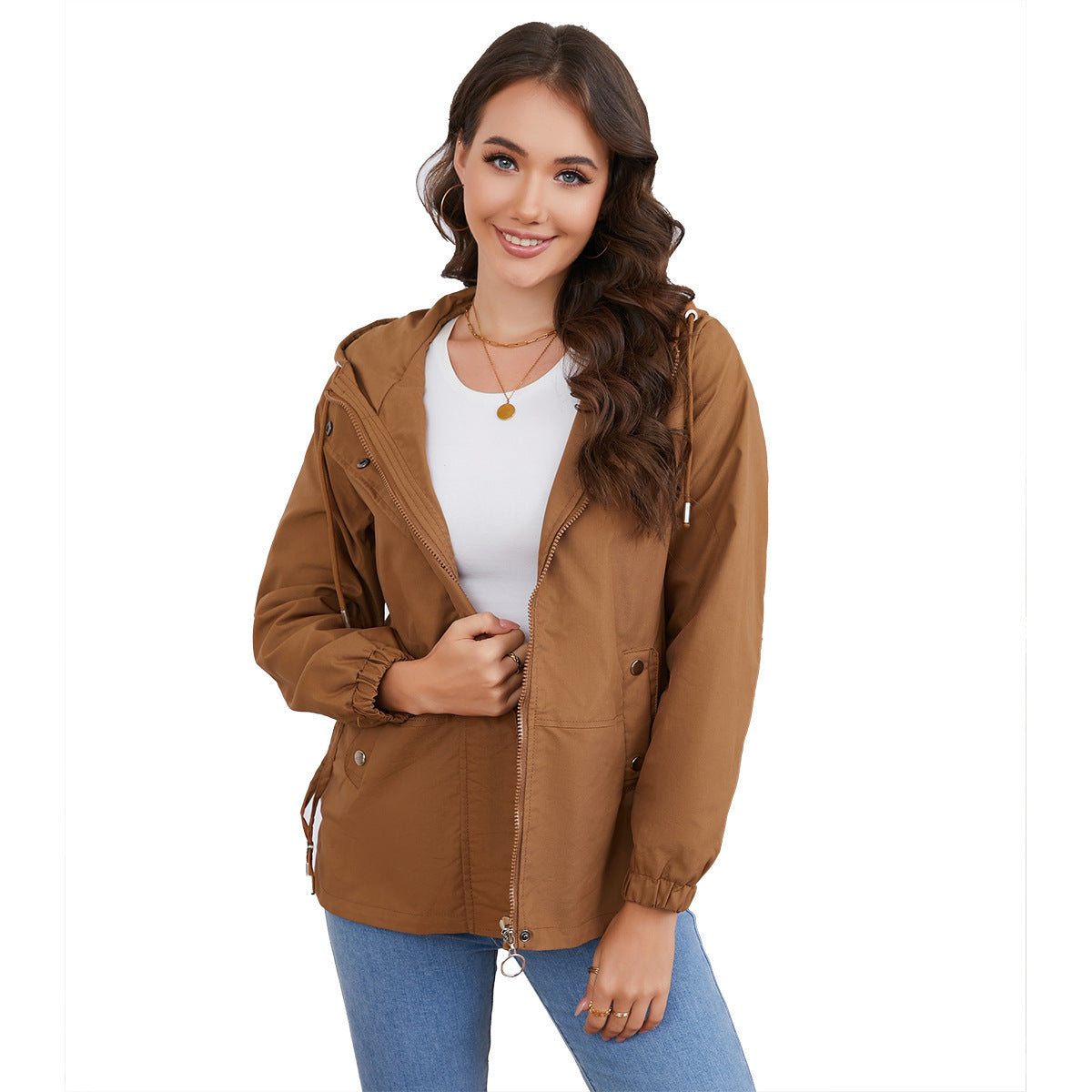 "Women's Loose Windproof Hooded Long Sleeve Jacket"