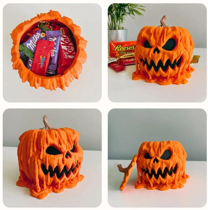 "Melting Halloween Pumpkin Candy Bowl with Lid – Reusable Spooky Candy Dish for Halloween Decor"