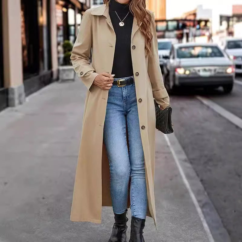 "Fashion Casual Gentle Button Long Trench Coat for Women"