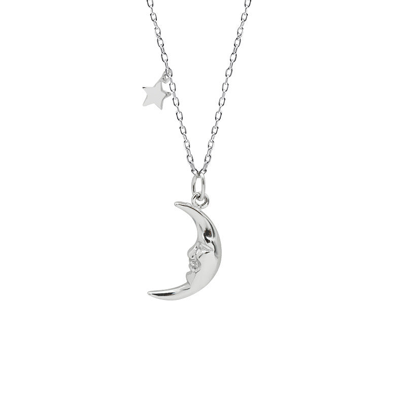 "S925 Sterling Silver Star and Moon Necklace – Elegant and Unique Temperament Jewelry"