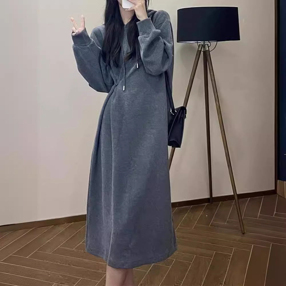 "Fashionable Loose Fit Cool Hooded Sweater Dress for Women – Casual and Trendy Style"