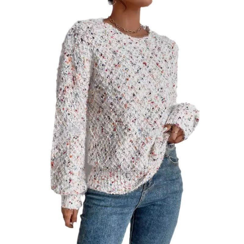 "Autumn and Winter Round Neck Pullover Long Sleeve Knitted Top – Cozy and Chic Cold-Weather Essential"