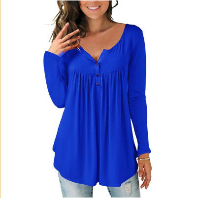 "Women's Printed Plus Size Deep V Pullover T-shirt – Effortless Style and Comfort"