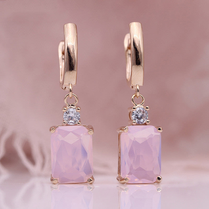 Square Long Earrings Women Natural Zirconium Earrings