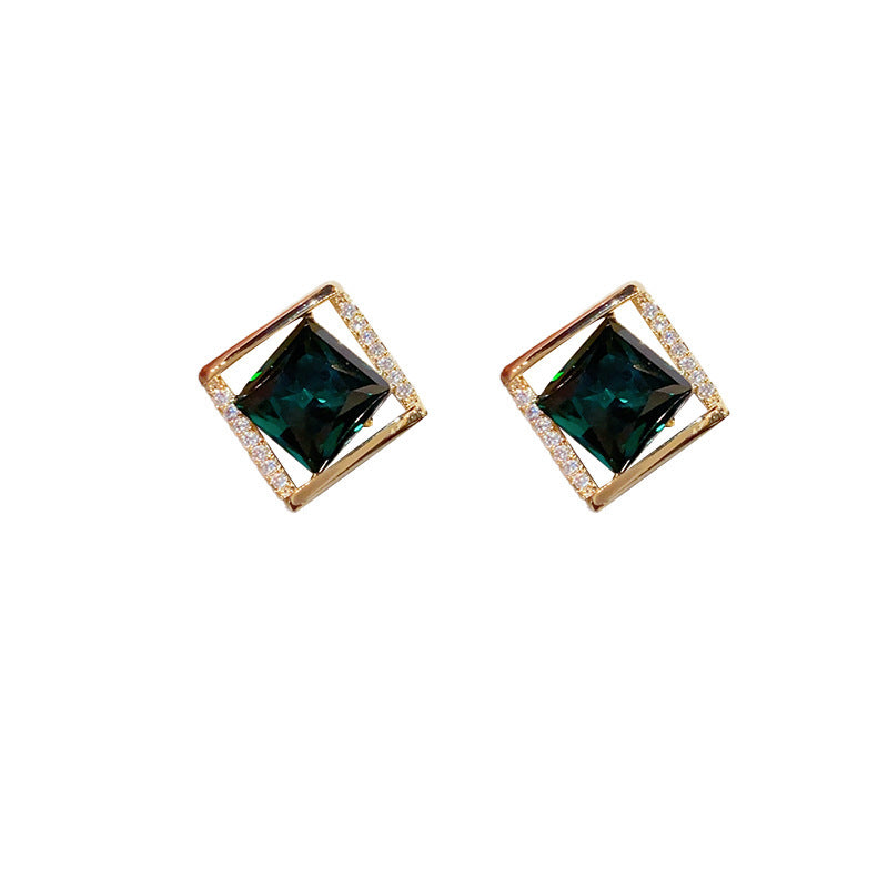 "Online Influencer Fashion Rhombus Zircon Stud Earrings – Elegant Temperament Style"