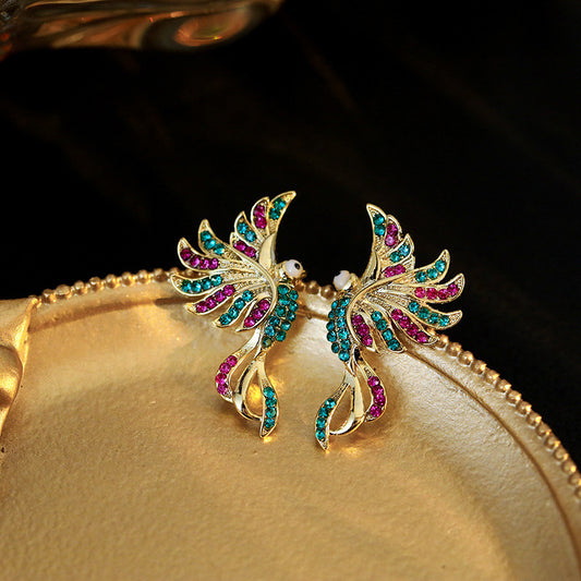 "Colorful Auspicious Bird Ear Studs – Women's Fashion Statement"