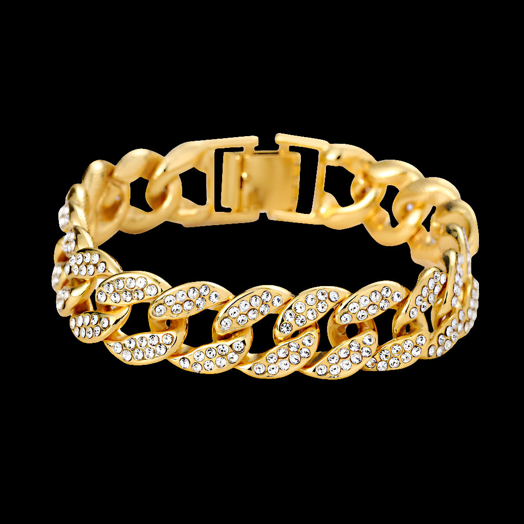 Cuban Thick Link Chain Bracelet Punk Luxury Crystal Bracelets for Women Men Jewelry Gold Color Rhinestone Bangles Bling New