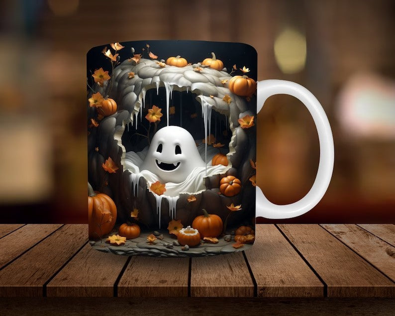 "Halloween Pumpkin Ceramic Coffee Mug – Festive and Spooky Pumpkin-Themed Mug for Hot Beverages, Perfect for Fall and Halloween Celebrations"