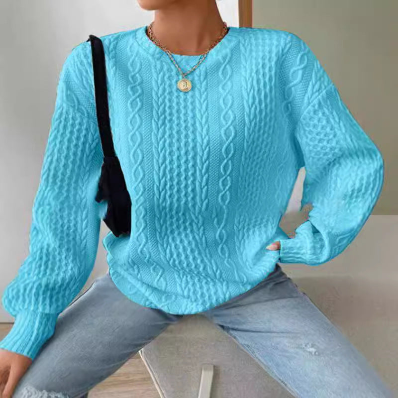 "Women's Casual & Comfortable Jacquard Round Neck Sweater – Effortless Style Meets Cozy Comfort"