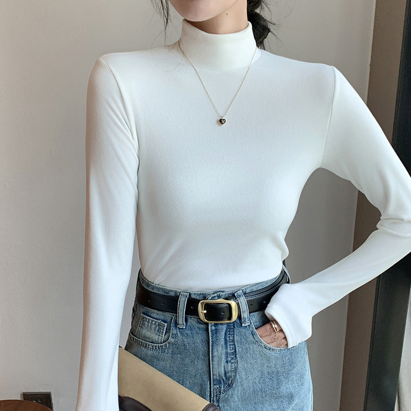 "Half Turtleneck Double-sided Dralon Bottoming Shirt For Women – Spring and Autumn Fashion"