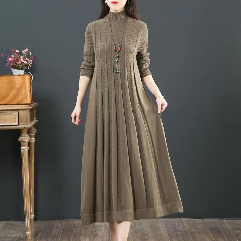 "Women's Loose Solid Color Sweater Pleated Dress – Casual Chic for Everyday Style"