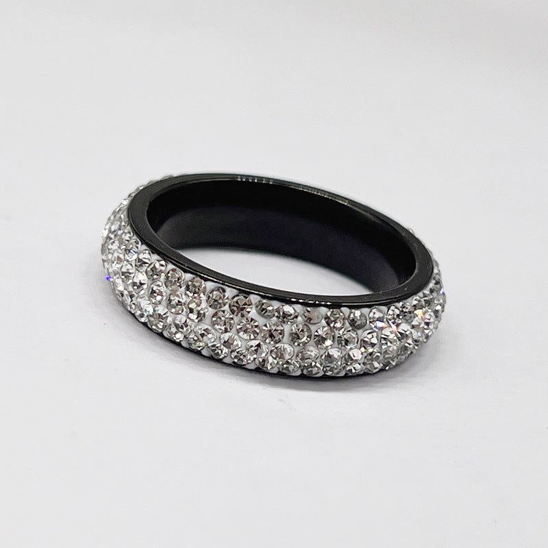 "Titanium Steel Five-Row Full Diamond Ring for Women – Luxurious & Radiant Design"