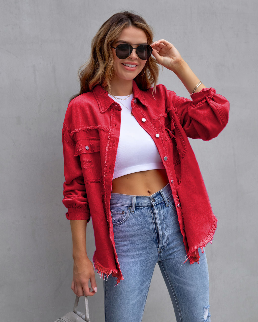 "Fashion Ripped Shirt Jacket – Casual Women's Top for Autumn and Spring"