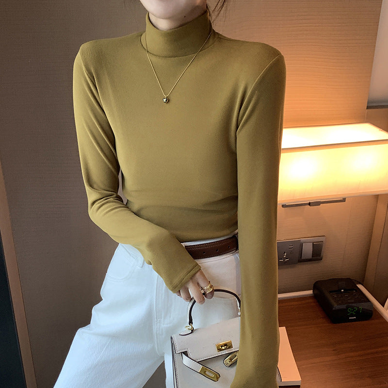 "Half Turtleneck Double-sided Dralon Bottoming Shirt For Women – Spring and Autumn Fashion"